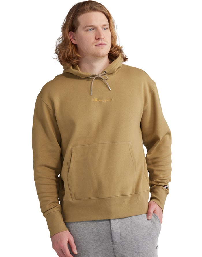 Champion Tech Weave Script Logo Hoodie Heren - Khaki - Belgie 7613CNSVW